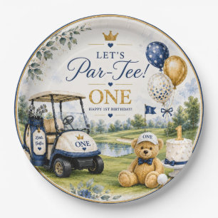 Golf 1st Birthday Round  with Golf Cart Paper Plate
