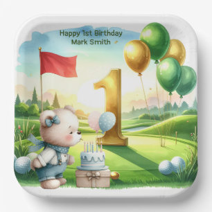 Golf 1st Birthday themed on Putting Green Paper Plate