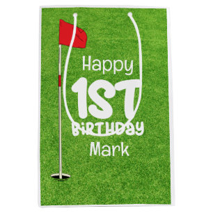 Golf 1st Birthday with golf flag on green Medium Gift Bag