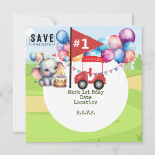 Golf 1st Birthday with red golf cart on green Save The Date