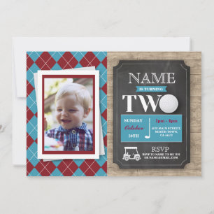 Golf 2nd Second Two 2 Birthday Party Photo Invite
