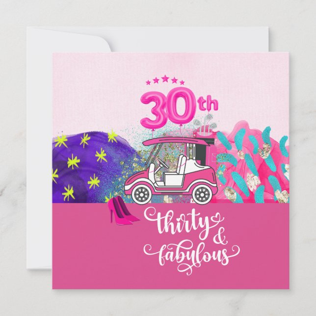 Golf  30th Birthday for woman golfer pink theme Invitation (Front)