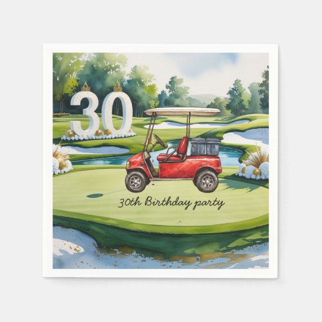 Golf 30th Birthday golf ball and tee on green Napkin (Front)