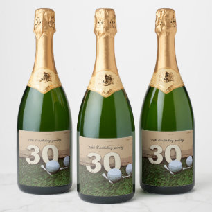 Golf 30th Birthday golf ball and tee on green Sparkling Wine Label