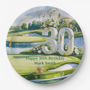 Golf 30th Birthday on golf course Paper Plate