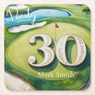 Golf 30th Birthday  Square Paper Coaster
