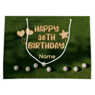 Golf 30th Birthday with golf balls on green grass Large Gift Bag