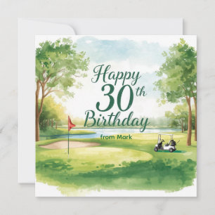 Golf 30th Birthday with golf cart on green Card