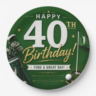 Golf  40th Birthday Anniversary on green Paper Plate