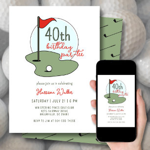 Golf 40th Birthday Party Hand Drawn Modern Green Invitation