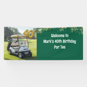 Golf 40th Birthday with Cake on Course for Golfer Banner