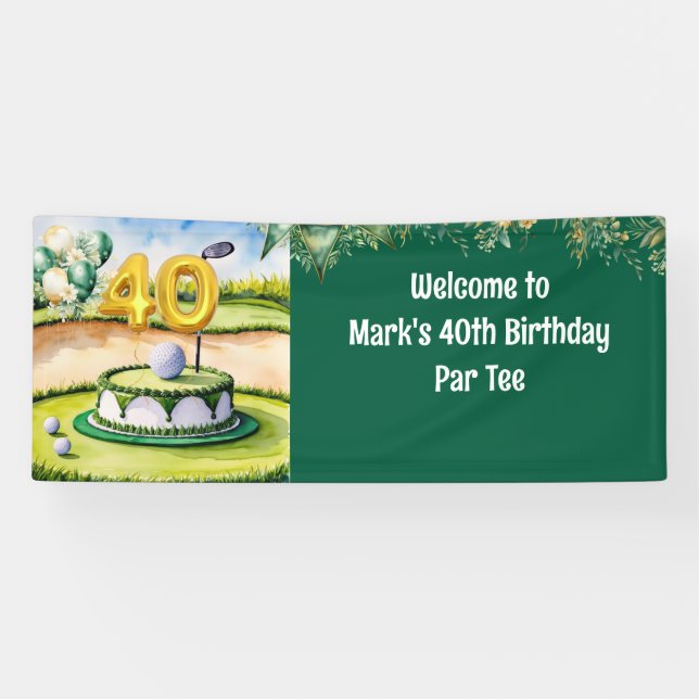 Golf 40th Birthday with Cake on Course for Golfer Banner (Horizontal)