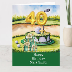 Golf 40th Birthday with Cake on Course for Golfer Card