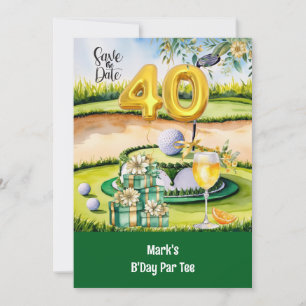 Golf 40th Birthday with Cake on Course for Golfer Invitation
