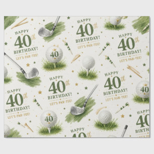 Golf 40th Birthday with golf balls on green grass Wrapping Paper