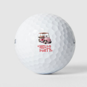 Golf 40th birthday with pink cart  woman golfer balls