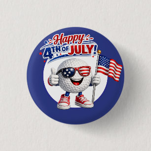Golf 4th July Independence Day  1 Inch Round Button