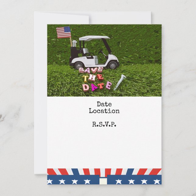 Golf 4th July Independence Day for American golfer Save The Date (Front)