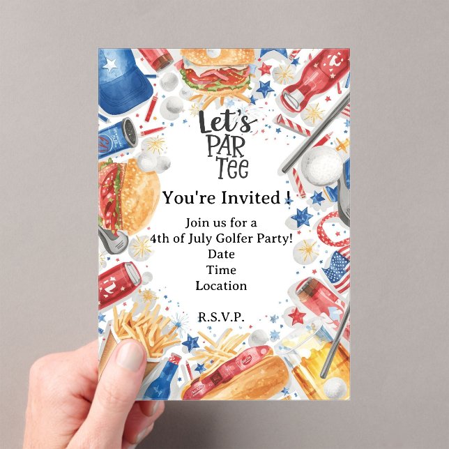GOLF  4th July   Independence Day Golfer party   Acrylic Invitations (Insitu (Handheld))