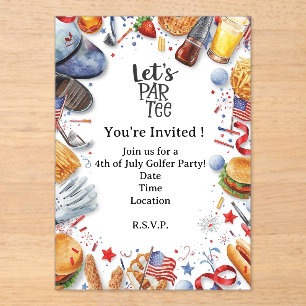 GOLF  4th July   Independence Day Golfer party   Acrylic Invitations