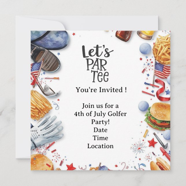 GOLF  4th July   Independence Day Golfer party   Invitation (Front)