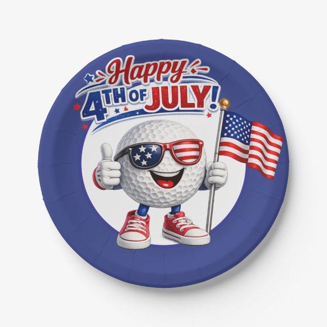 Golf 4th July Independence Day  Paper Plate (Front)