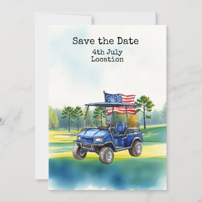 Golf  4th July Independence Day with Barbecue Invitation (Front)