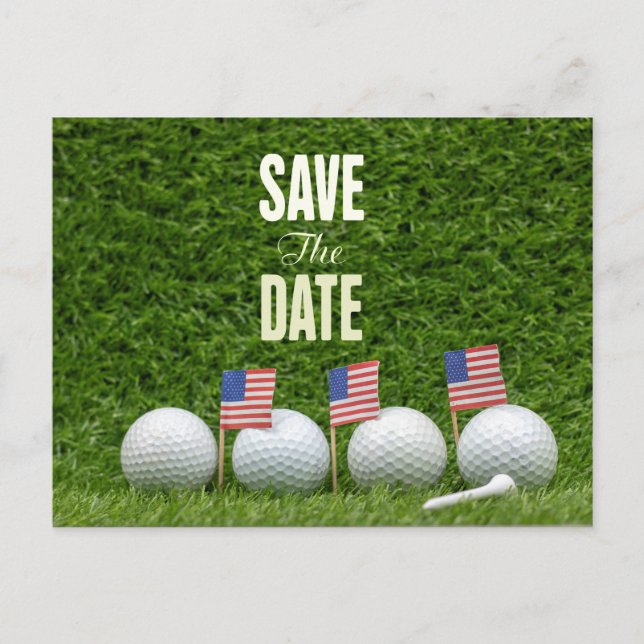 GOLF 4th July save the date  with flag America  Postcard (Front)