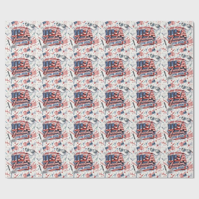 Golf 4th of July 250 Years Independence Button Wrapping Paper (Flat)