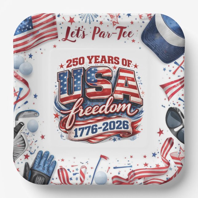 Golf 4th of July 250 Years Independence  Paper Plate (Front)