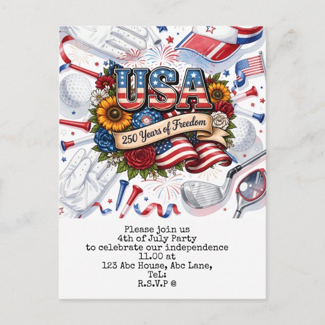 Golf 4th of July 250 Years Independence Postcard  (Front)