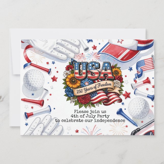 Golf 4th of July 250 Years Independence Postcard  (Front)