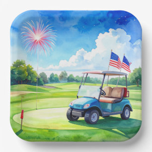 Golf 4th of July Party with American Flag Paper Plate