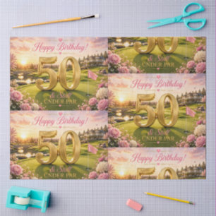 Golf 50th Birthday for Woman Golfer in Pink themed Tissue Paper