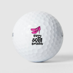 Golf 50th Birthday for woman golfer pink high heel Golf Balls