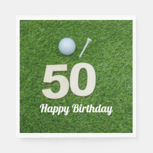 Golf 50th Birthday  golf ball and tee on green Napkin