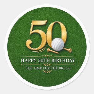 Golf 50th Birthday Golfer Gold 50 Watercolor  Classic Round Sticker