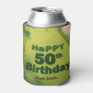 Golf 50th Birthday on putting green for golfer Can Cooler