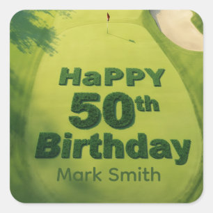 Golf 50th Birthday on putting green for golfer Square Sticker