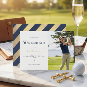 Golf 50th Birthday Par-Tee Elegant Navy Blue Gold Invitation