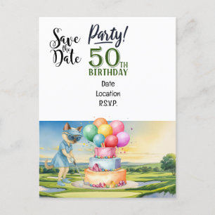 Golf 50th Birthday Party save the date invitation Postcard