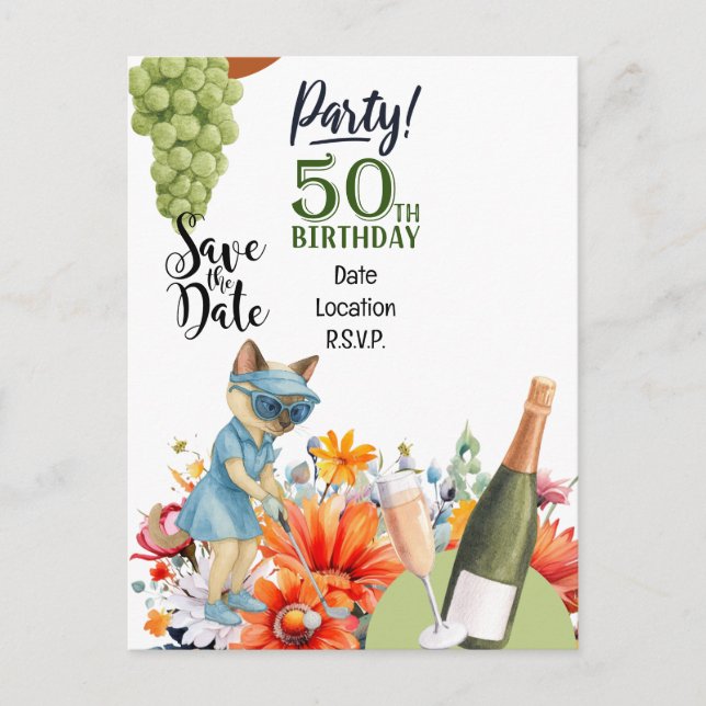 Golf 50th Birthday Party save the date invitation  Postcard (Front)