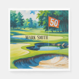 Golf 50th Birthday  to You with Golf Flag  Napkin