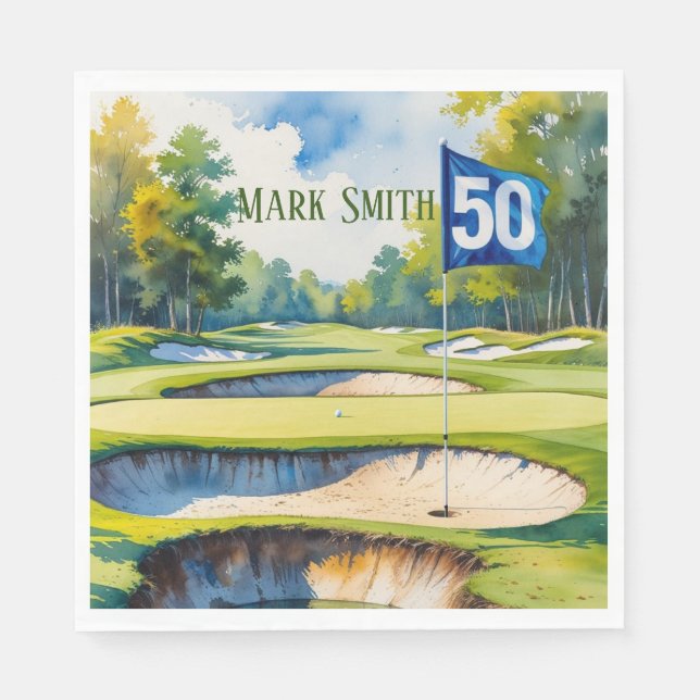 Golf 50th Birthday  to You with Golf Flag  Napkin (Front)