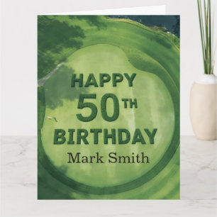 Golf 50th birthday with ball and beer with tees card