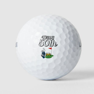 Golf 50th Birthday with beer for golfer on green Balls