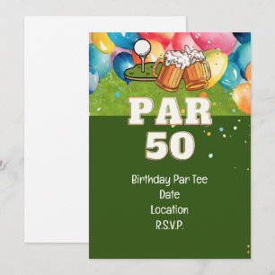 Golf 50th Birthday with golf and beer Invitation
