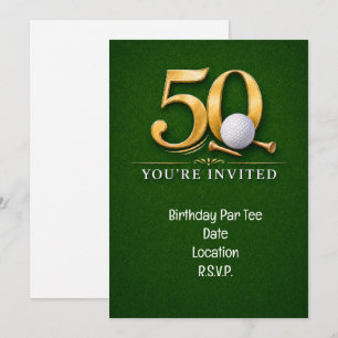 Golf 50th Birthday with golf on green grass Invitation