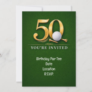 Golf 50th Birthday with golf on green grass Invitation