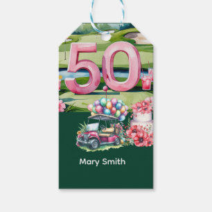 Golf 50th Birthday with Number 50 on golf course Gift Tags